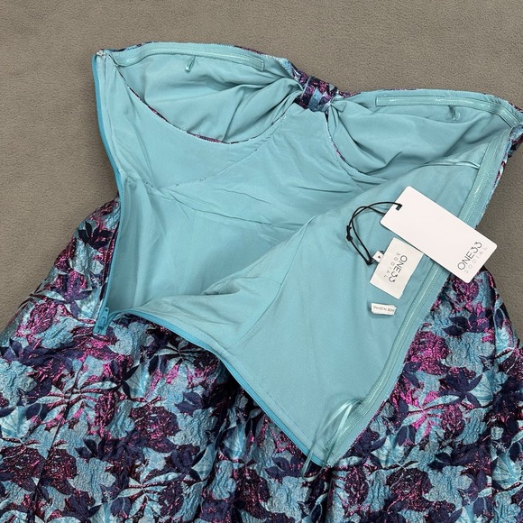 One33 Social Floral Jacquard Mini Dress Size 4 Strapless Tiered Ballroom‎ Skirt - Picture 13 of 13